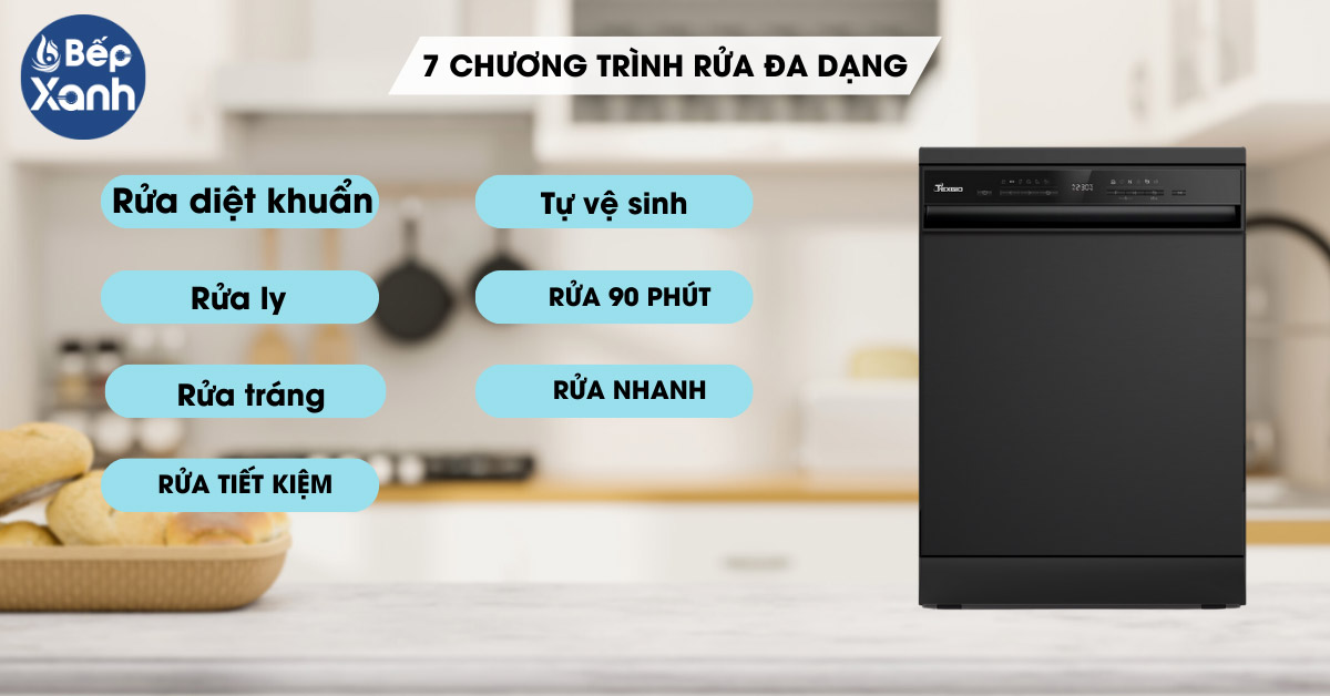 Máy rửa bát Texgio TGD8615BE 7 chương trình rửa đa dạng