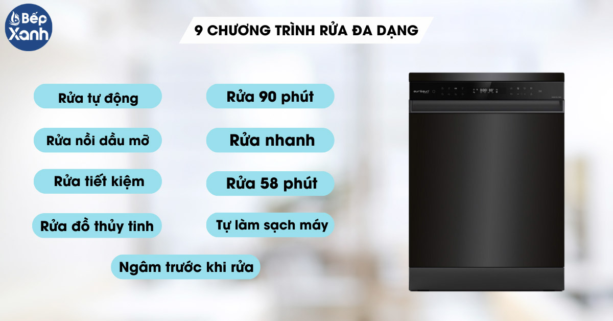 Máy rửa bát Eurosun SMS81EU19EB 9 chương trình rửa