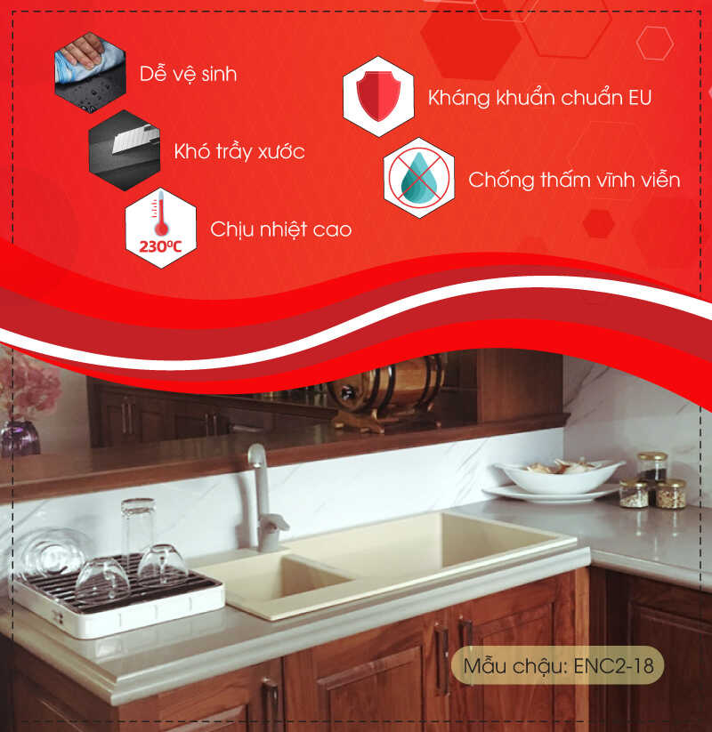 Chậu rửa chén bằng đá Granite 2 hộc ENC2