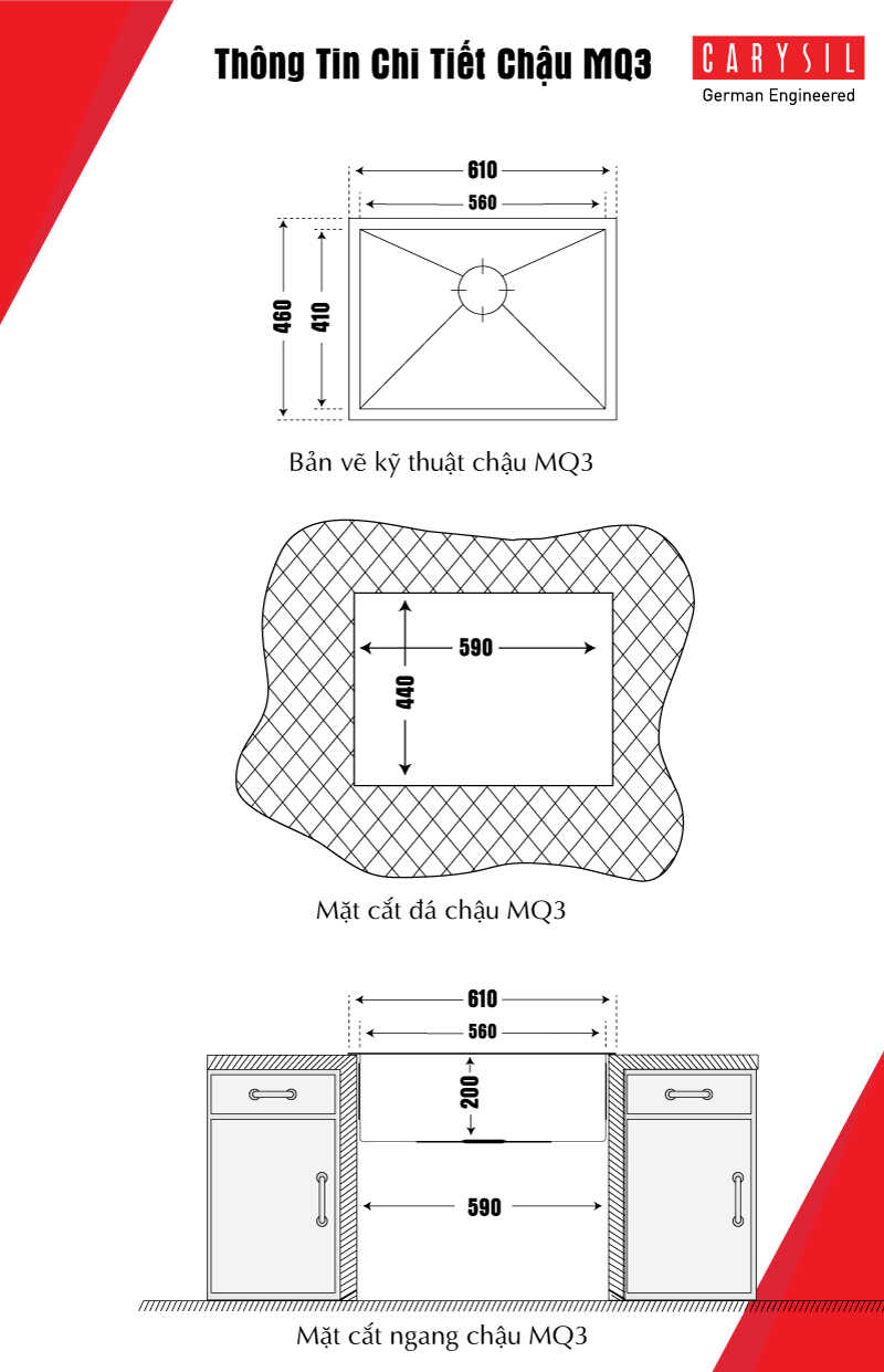 bản vẽ kỹ thuật chậu rửa chén Inox IA-MQ3