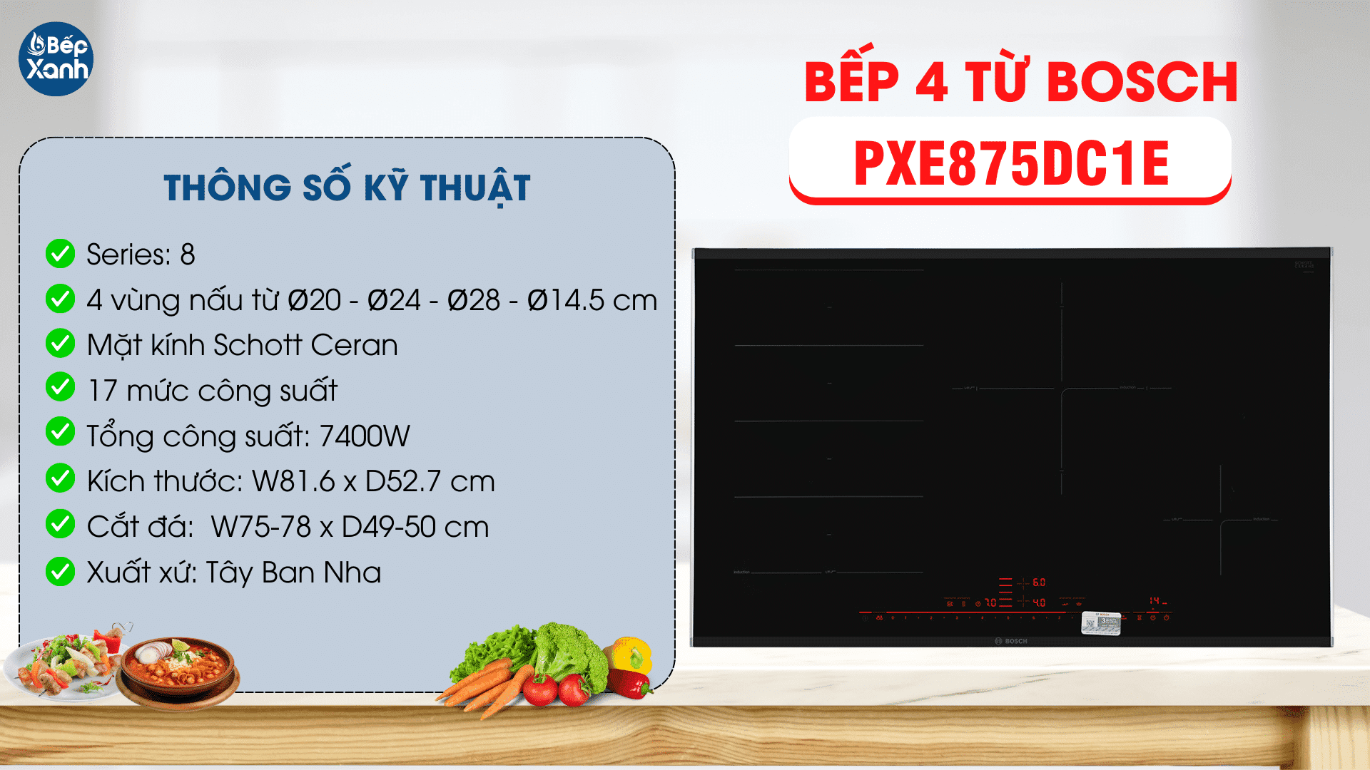 các thông số kỹ thuật của bếp từ Bosch PXE875DC1E