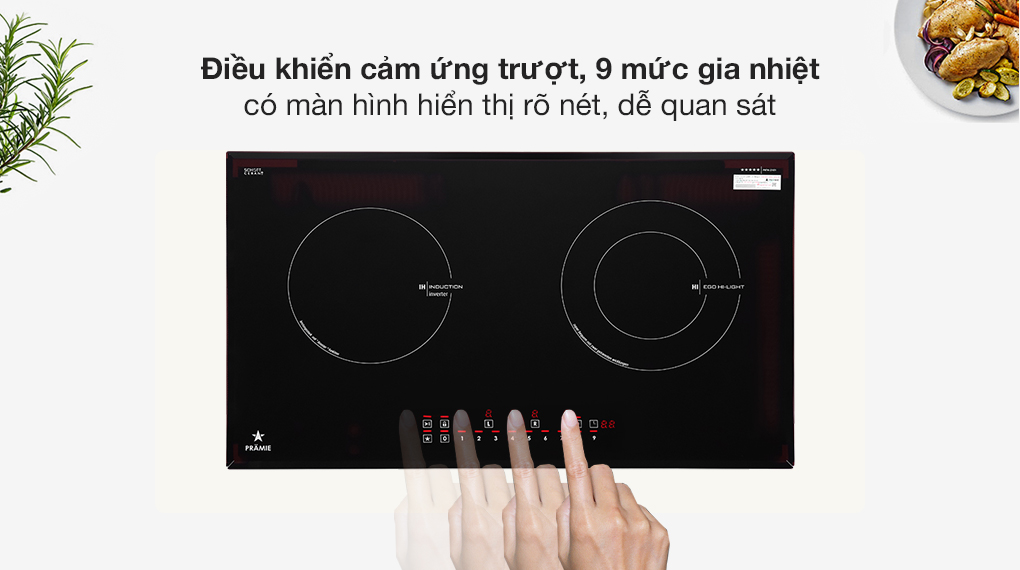 Điều khiển cảm ứng trượt với 9 mức gia nhiệt