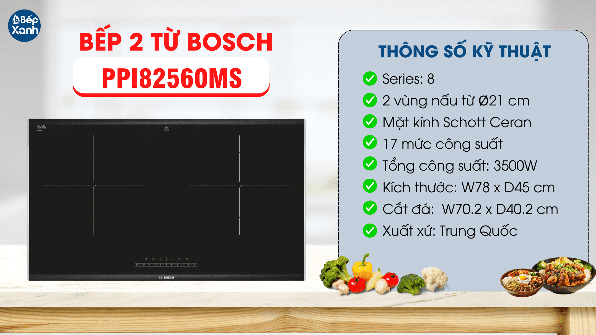 các thông số kỹ thuật của bếp từ đôi bosch ppi82560ms