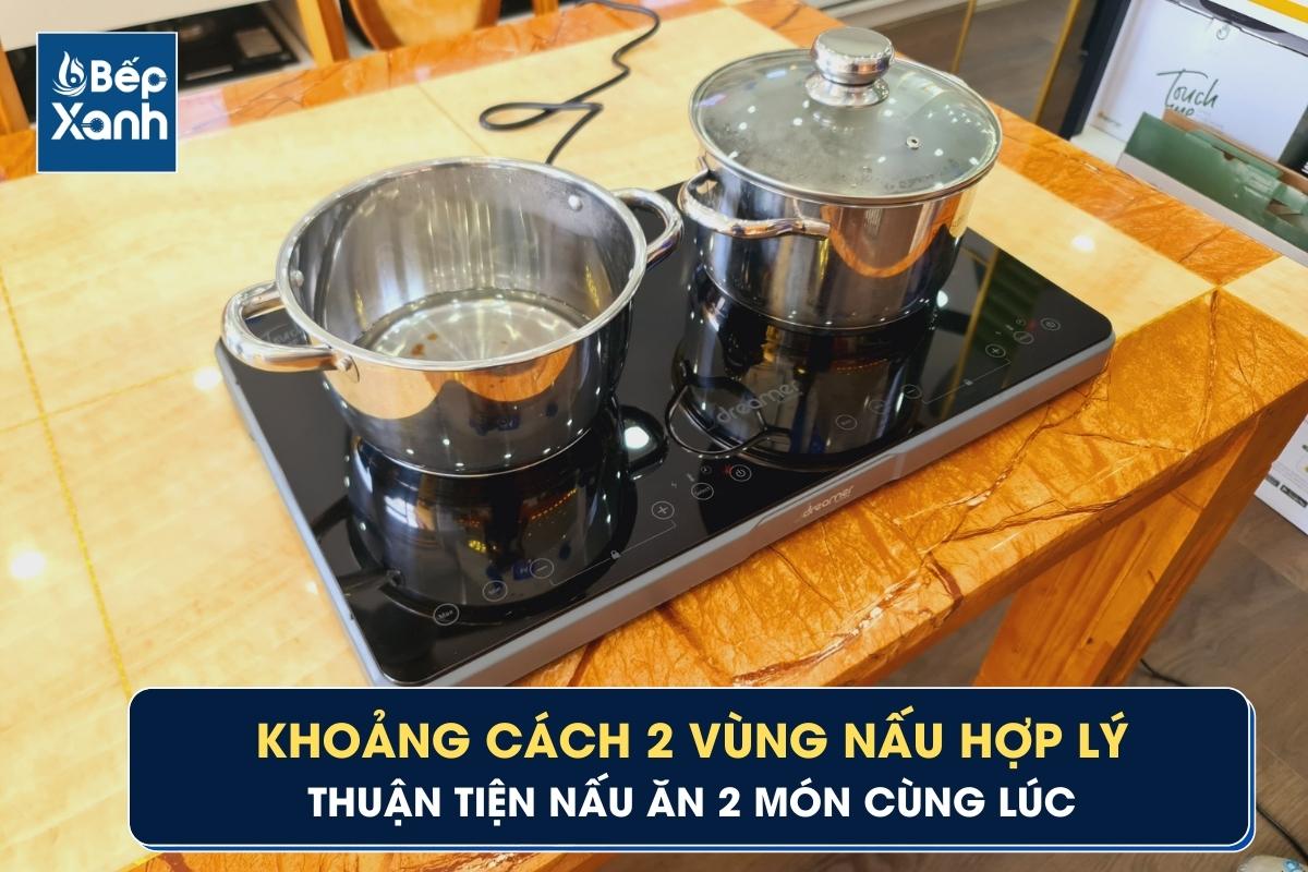 2 vùng nấu của bếp từ Dreamer đôi