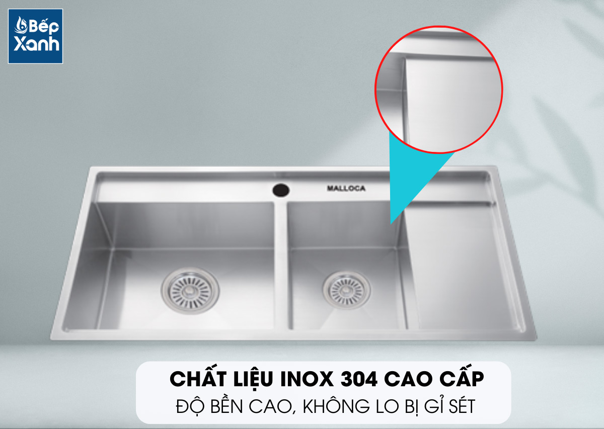 Chất liệu Inox 304 của chậu rửa chén Malloca MS-6305