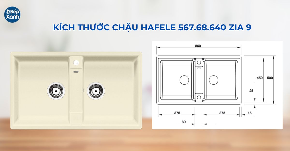 Chậu có kích thước ngang 860mm, dọc 500mm