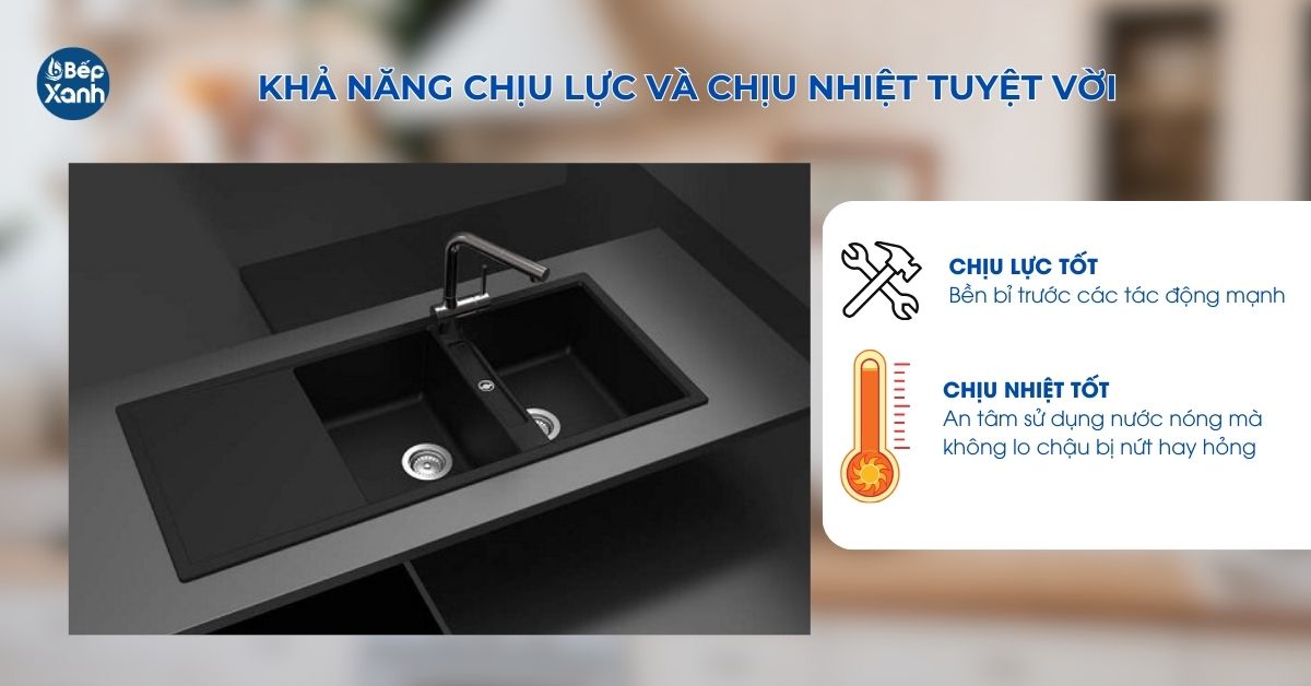 Chậu Hafele làm bằng đá Granite nên chịu lực và chịu nhiệt tốt