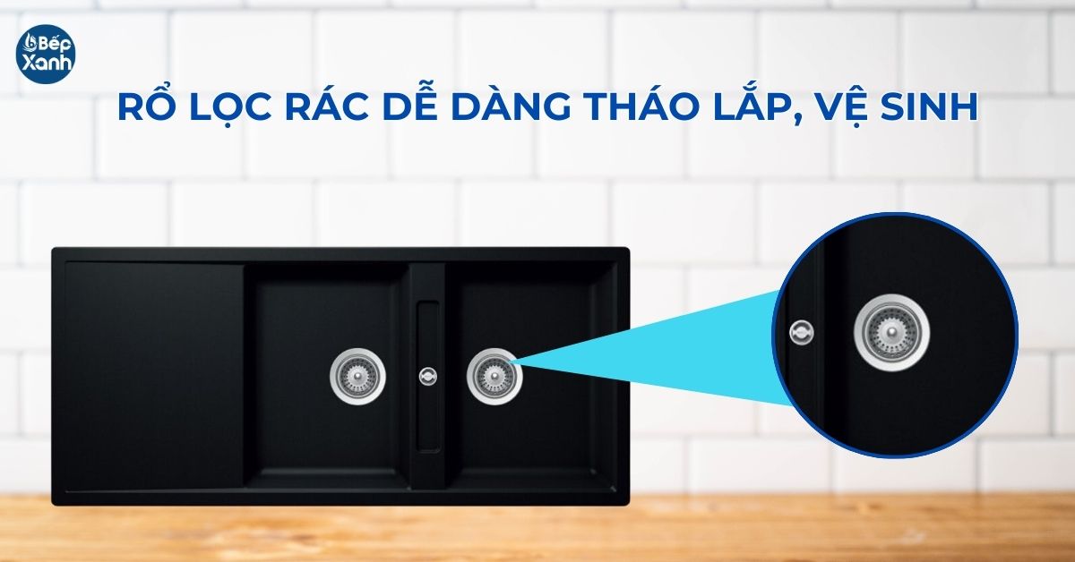 rổ lọc rác làm bằng inox, có thể tháo lắp để vệ sinh