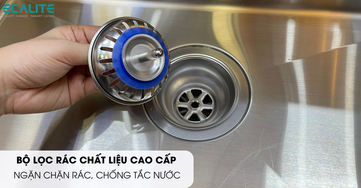 Chậu rửa chén Ecalite ESL-5843DL rổ lọc rác ngăn chặn rác