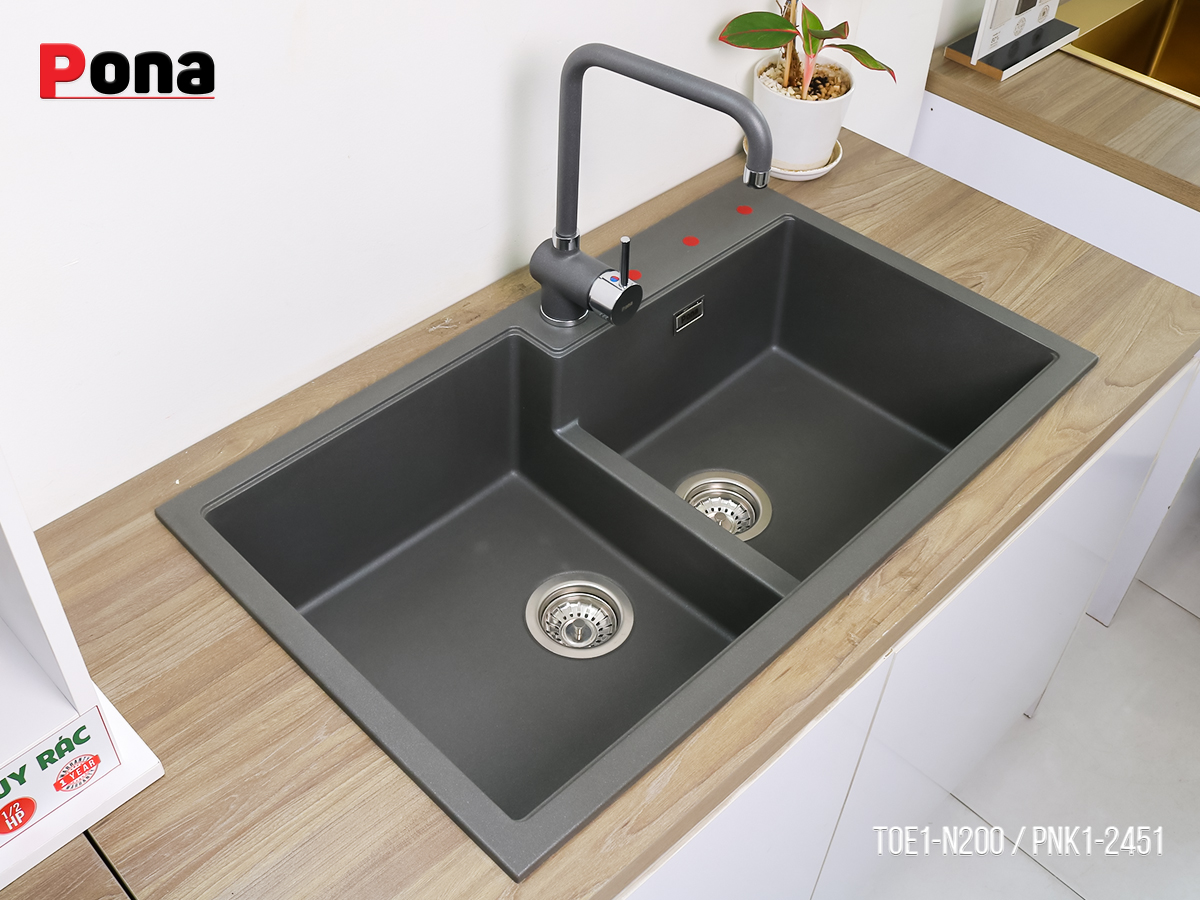 Chậu Rửa Chén Bằng Đá Granite 2 Hố TOE1-N200
