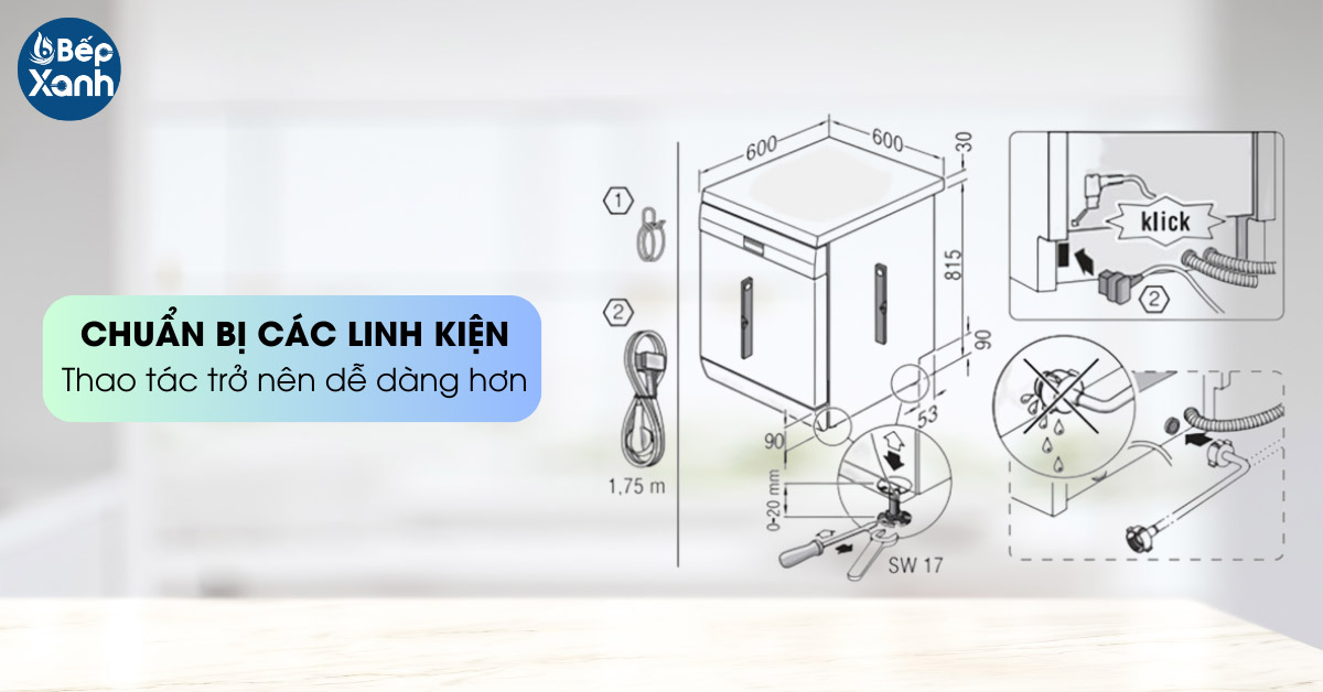 Kiểm tra các linh kiện trước khi lắp đặt máy rửa bát