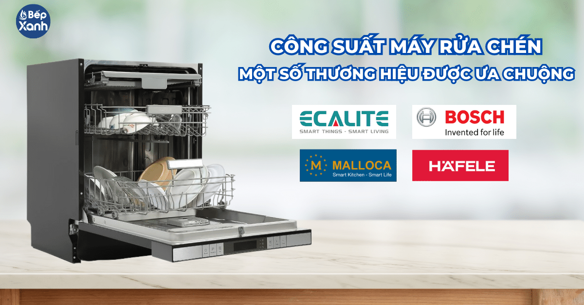 Công suất máy rửa chén của các thương hiệu được ưa chuộng hiện nay