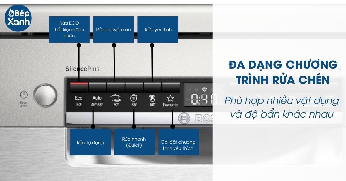 máy rửa chén có nhiều chế độ rửa để lựa chọn