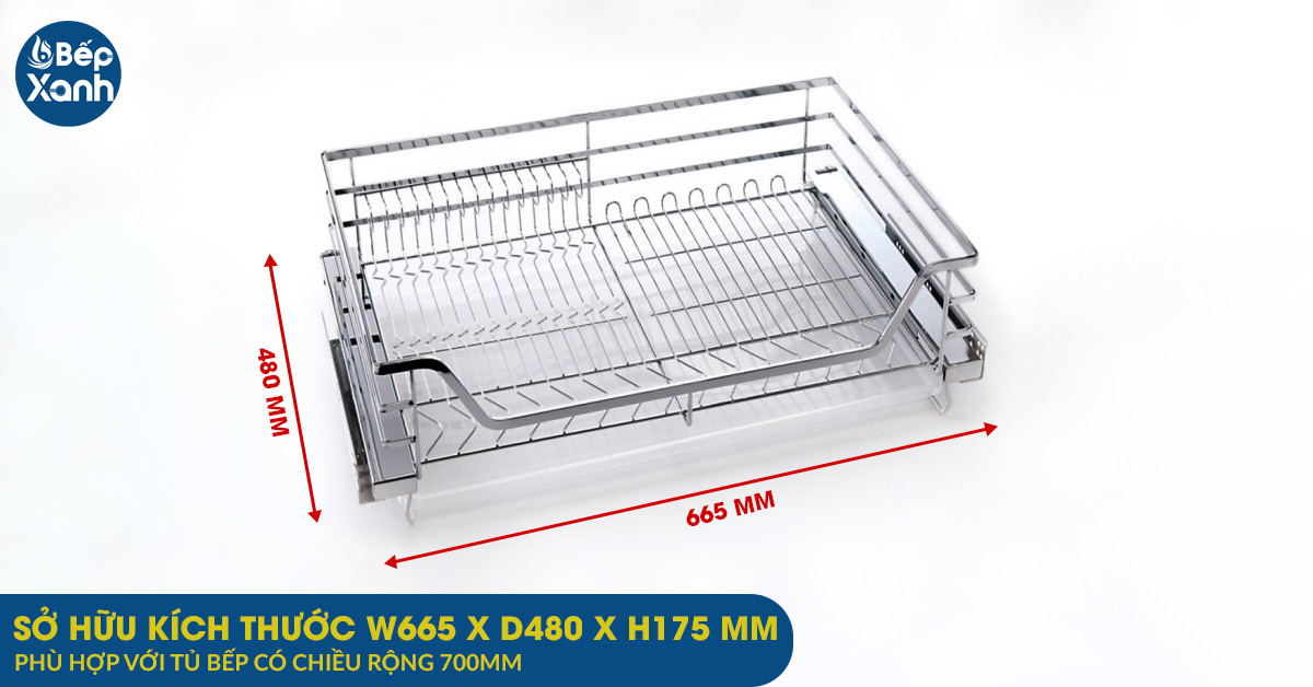 Kích thước của Giá xoong nồi bát đĩa dẹt EP70 phù hợp với tủ bếp có chiều rộng 700mm