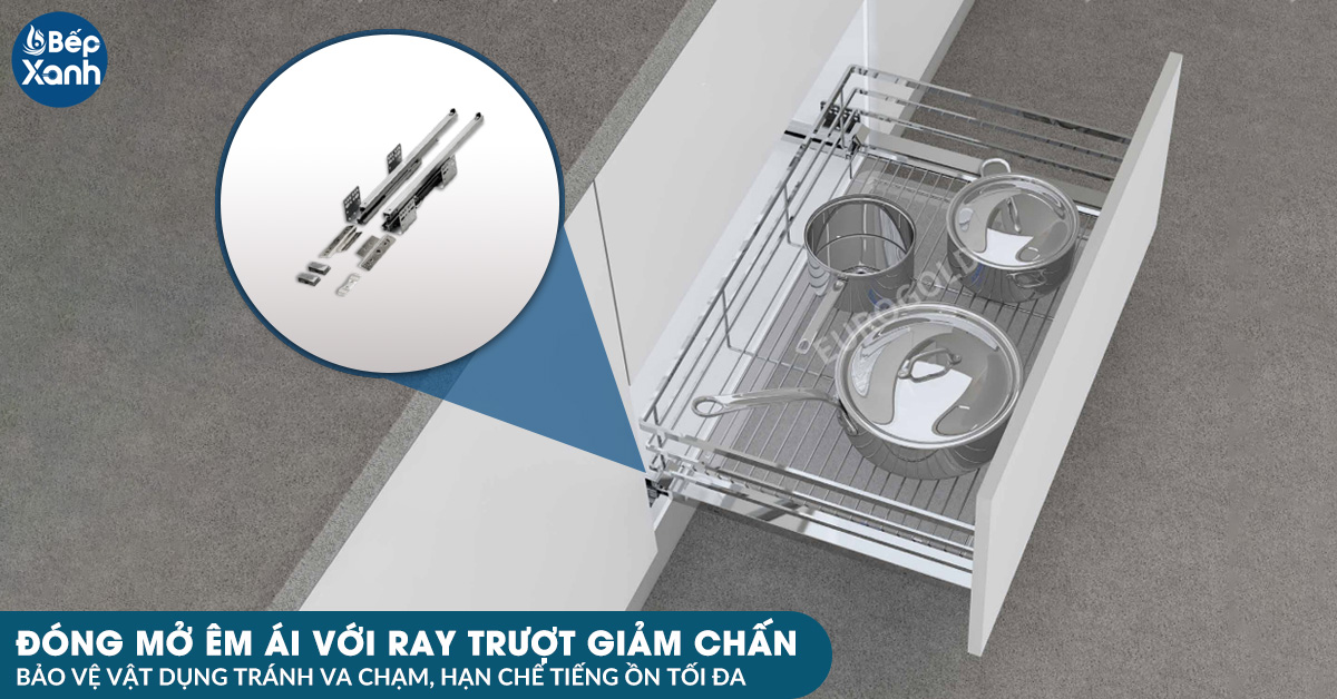 Giá úp xoong nồi EP70B được Eurogold trang bị phụ kiện ray giảm chấn tối ưu