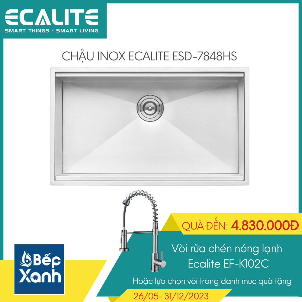 Chậu rửa chén 1 hộc lớn Vision Manual Sink Ecalite ESD-7848HS