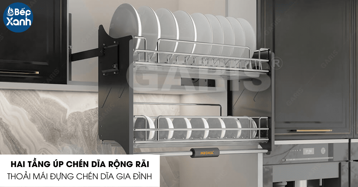 Kệ bát đĩa nâng hạ Garis ML06.80V thiết kế 2 tầng úp chén dĩa