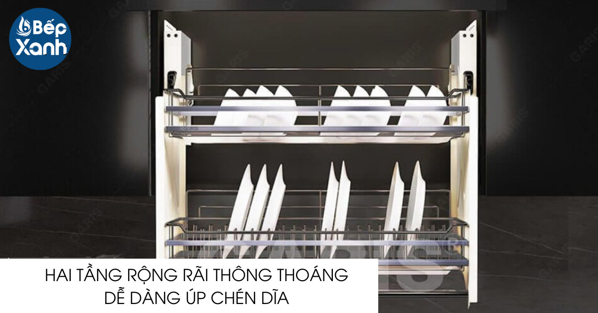 giá bát đĩa nâng hạ Garis GL06.80E hai tầng rộng rãi