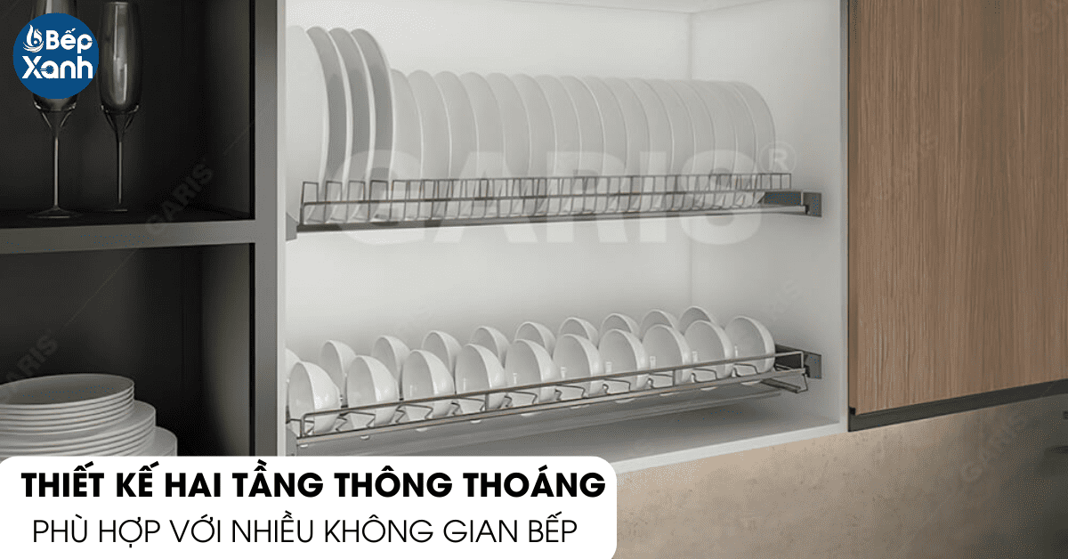 Kệ bát đĩa cố định Garis MB04.60E thiết kế 2 tầng thông thoáng
