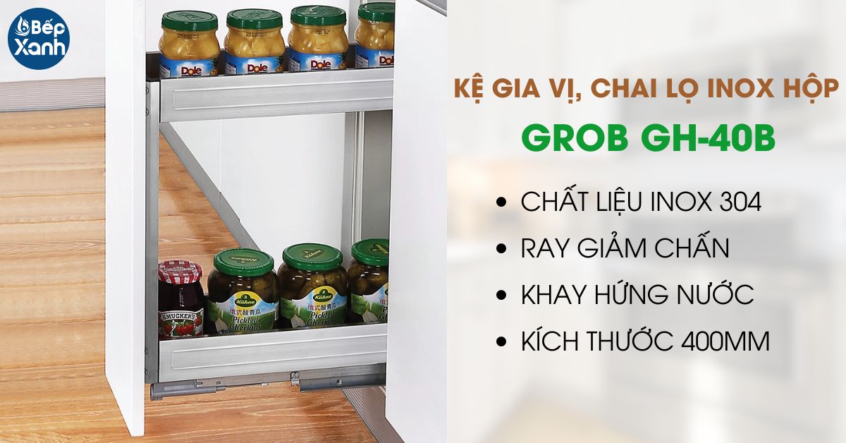 Kệ đựng gia vị inox hộp tủ 400 Grob GH-40B Kệ đựng gia vị inox hộp tủ 400 Grob GH-40B