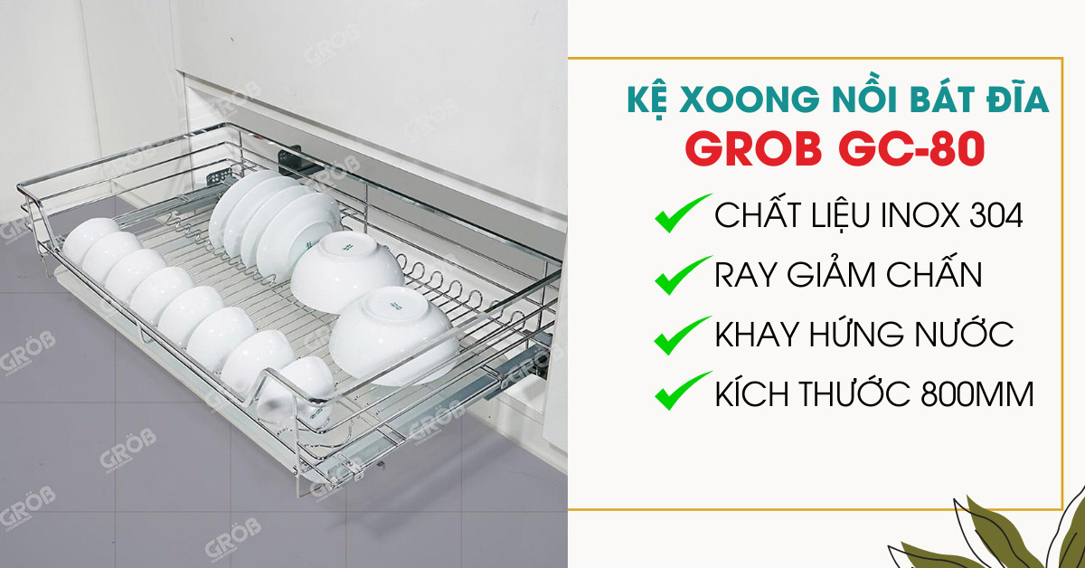 Kệ bát đĩa đa năng inox nan dẹt tủ 800 Grob GC-80