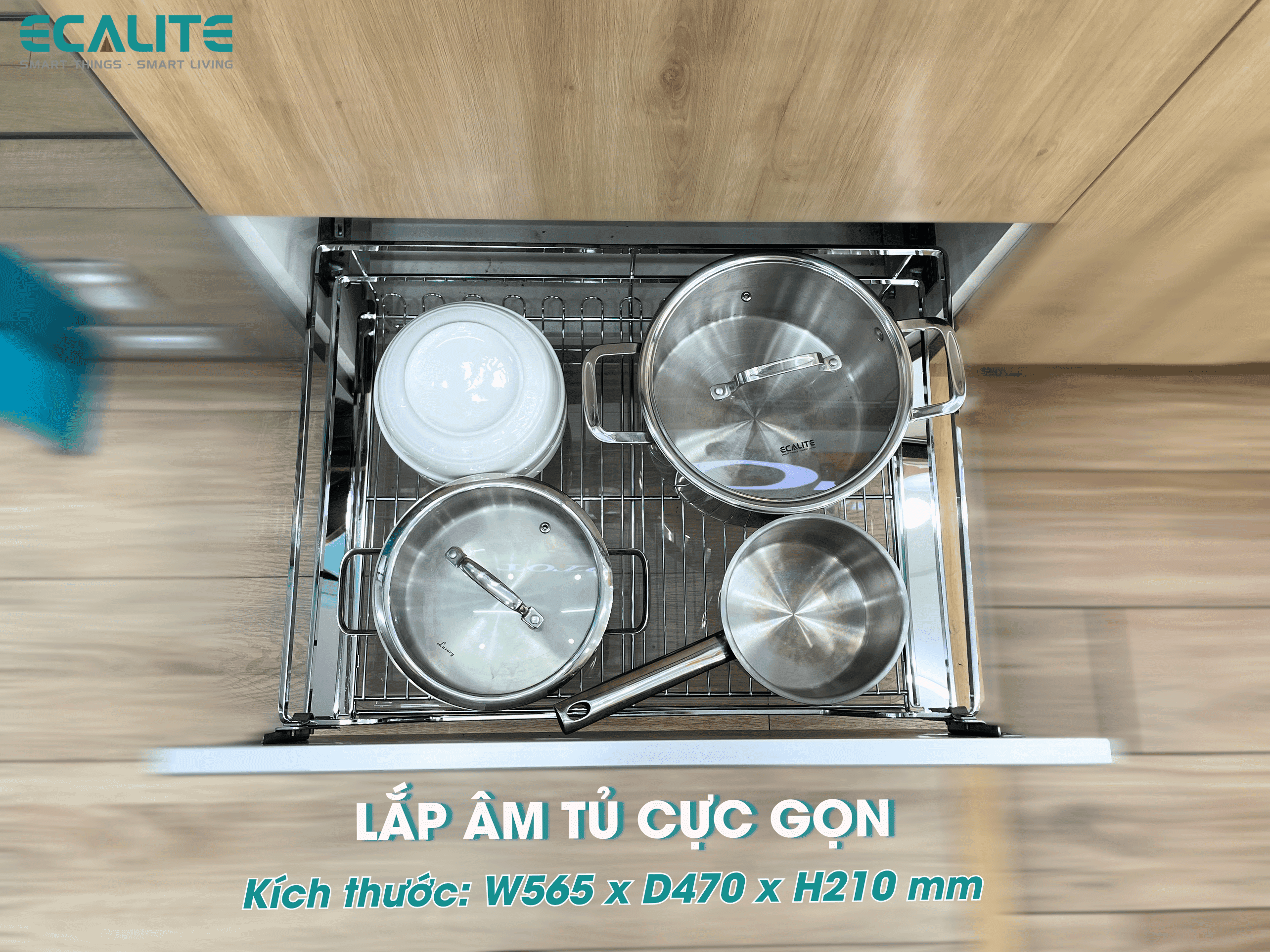 Kệ xoong nồi tủ dưới Ecalite EL-EP6003SC thiết kế lắp âm