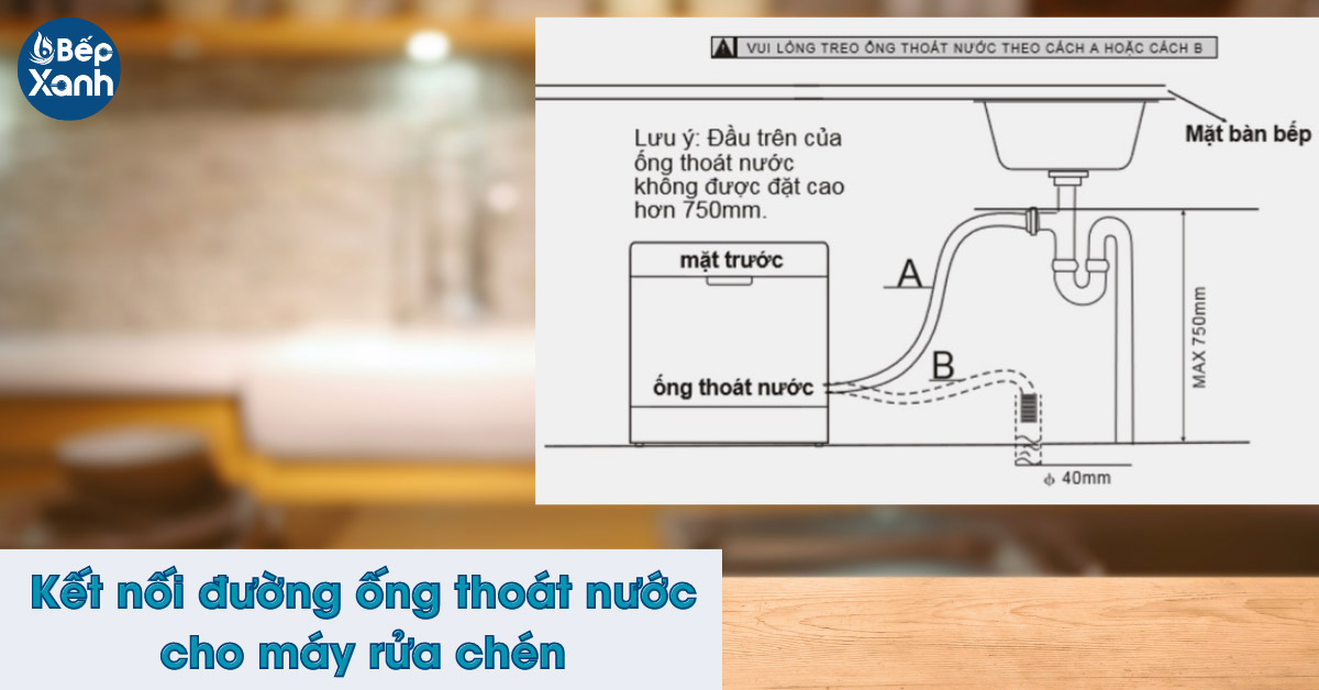 Kết nối đường ống thoát nước để lắp đặt máy rửa bát âm tủ