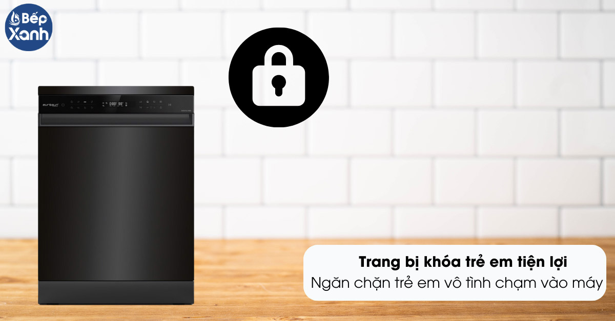 Máy rửa bát Eurosun SMS81EU19EB khóa trẻ em tiện lợi