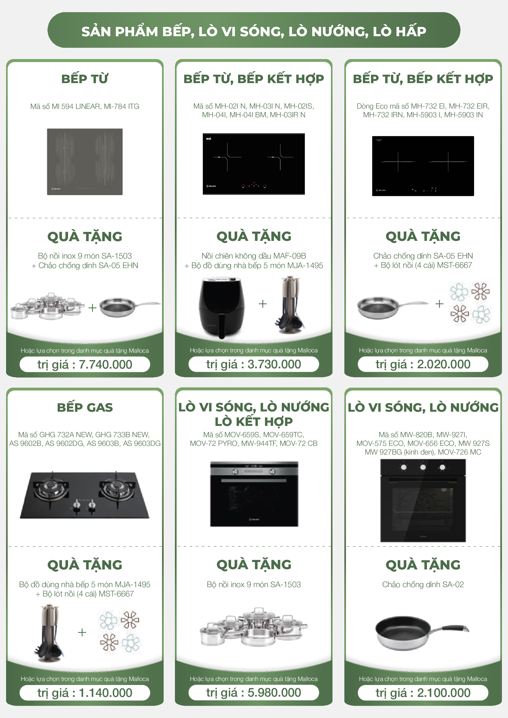 Khuyến mãi sản phẩm bếp, lò nướng, lò hấp Malloca