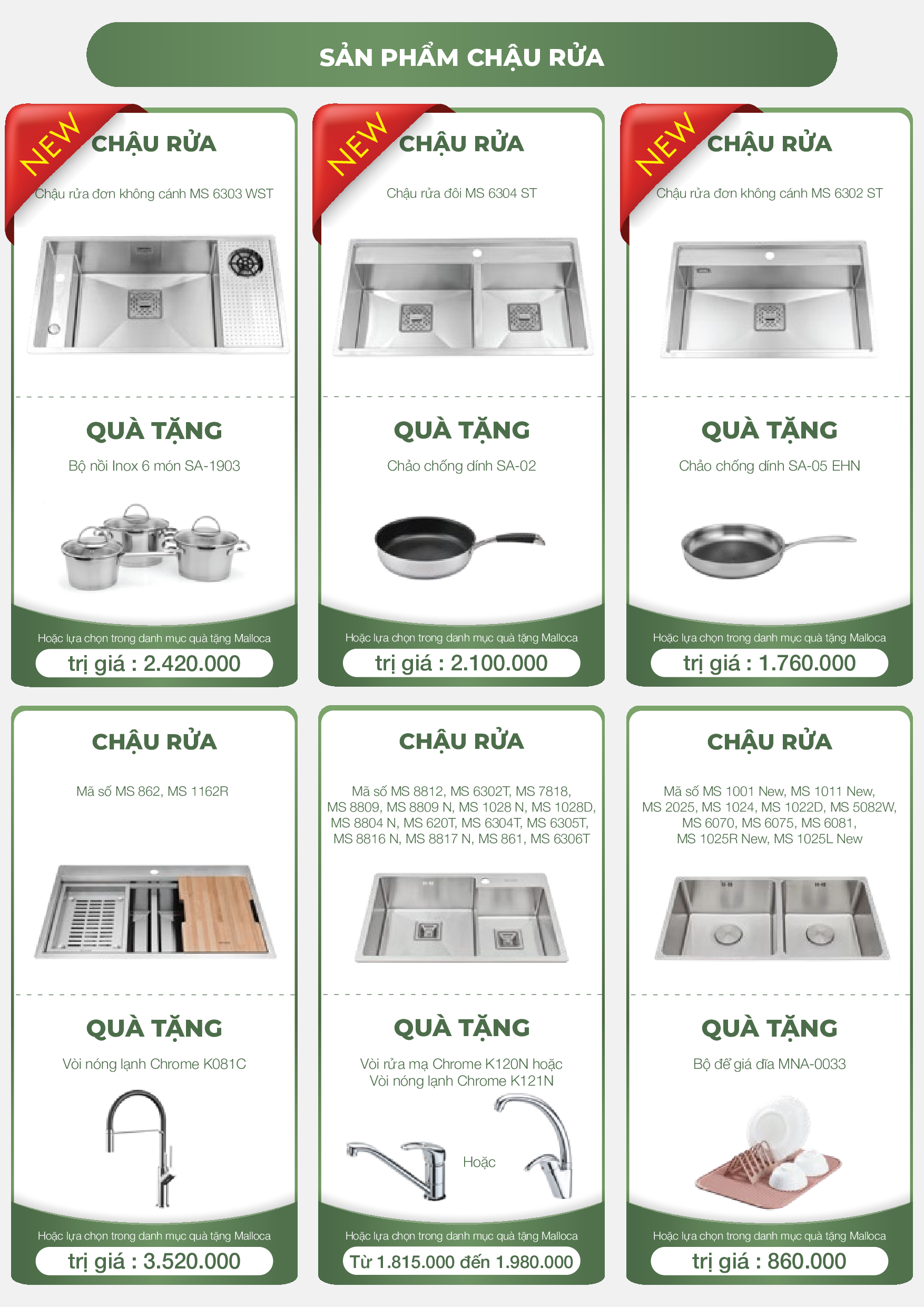 Khuyến mãi sản phẩm chậu rửa chén Malloca