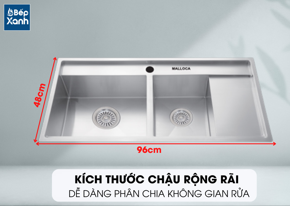 Kích thước chậu rộng rãi với nhiều không gian rửa của chậu MS-6305