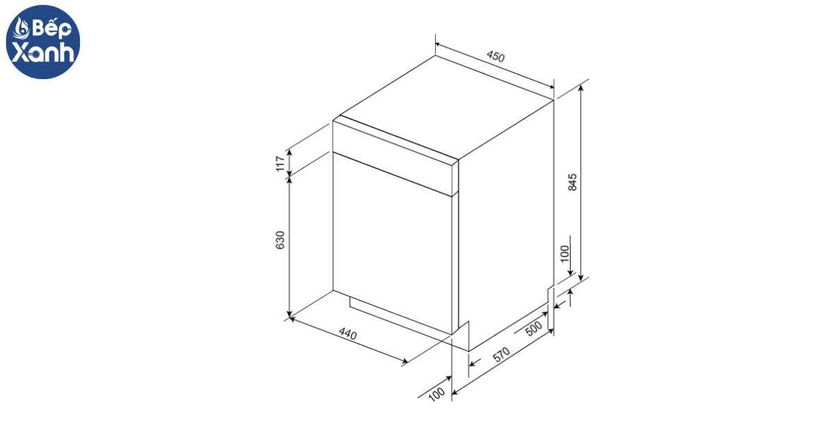 Kích thước của máu rửa chén Malloca MDW10-BS08FS