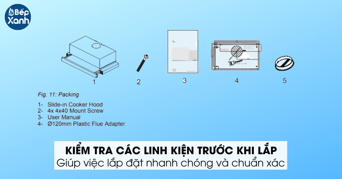 Kiểm tra kỹ các linh kiện máy hút mùi đầy đủ