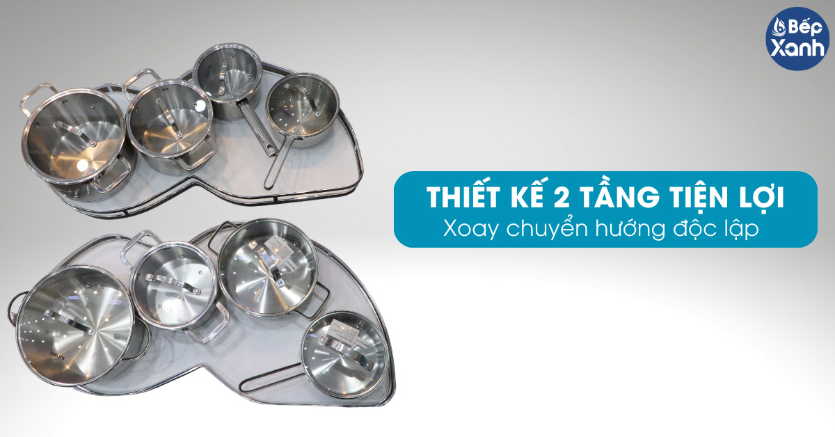 Mâm xoay thông minh hình lá Garis GS03N.90L/R thiết kế 2 tầng tiện lợi