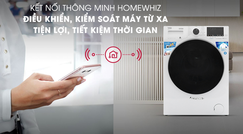 Máy giặt Beko Inverter 9 kg WCV9649XWST - Điều khiển và kiểm soát từ xa với kết nối thông minh HomeWhiz