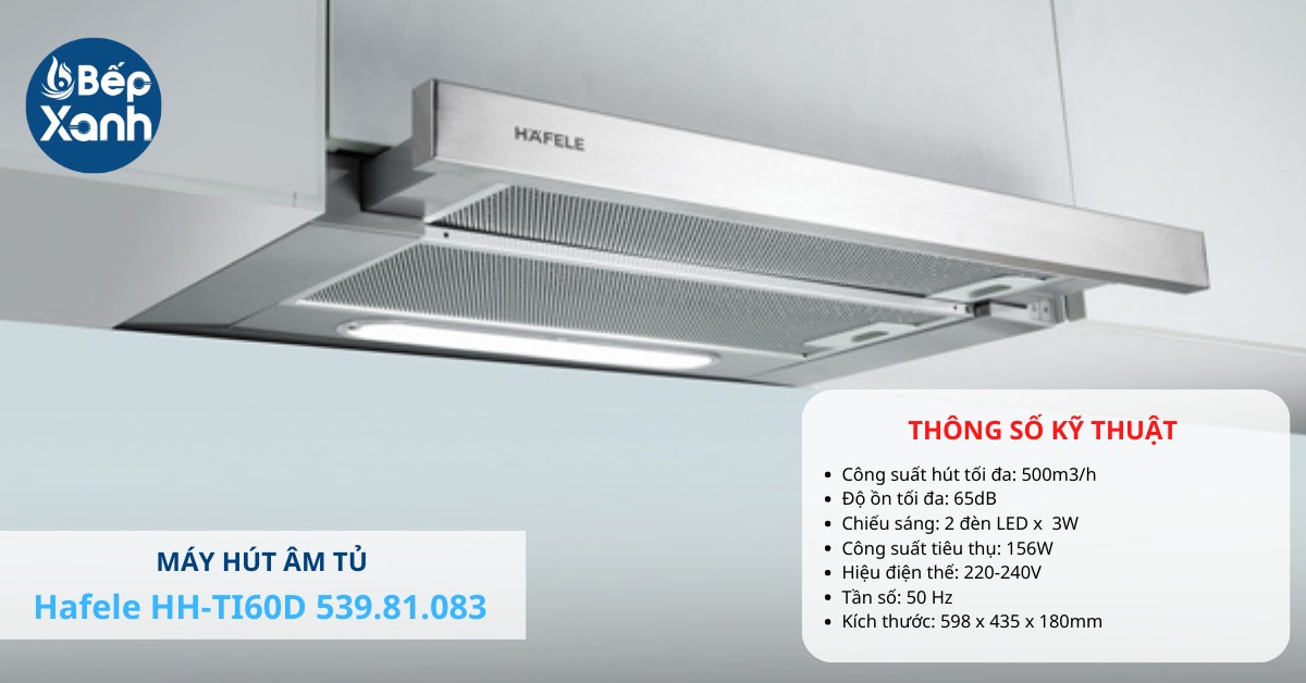 Thiết kế âm tủ cực gọn trên máy hút mùi âm tủ Hafele