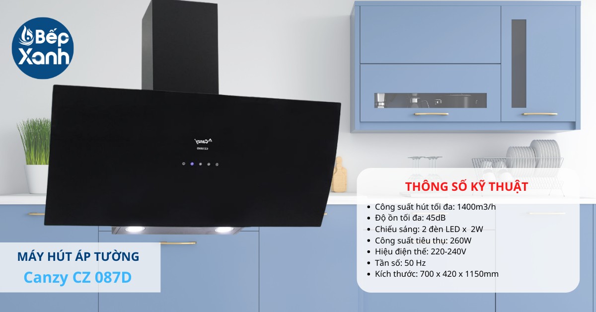 Máy hút mùi kính vát Canzy có độ ồn cực thấp