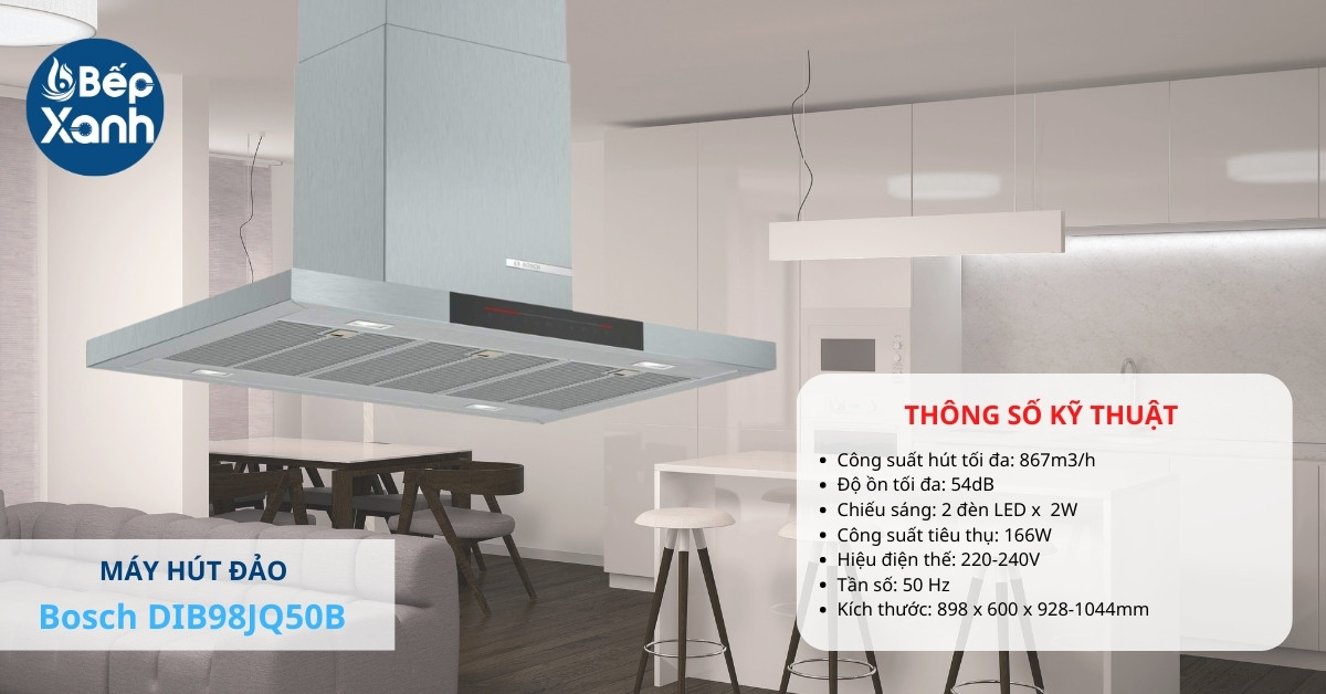 Máy hút mùi đảo Bosch DIB98JQ50B nhập khẩu tại Đức