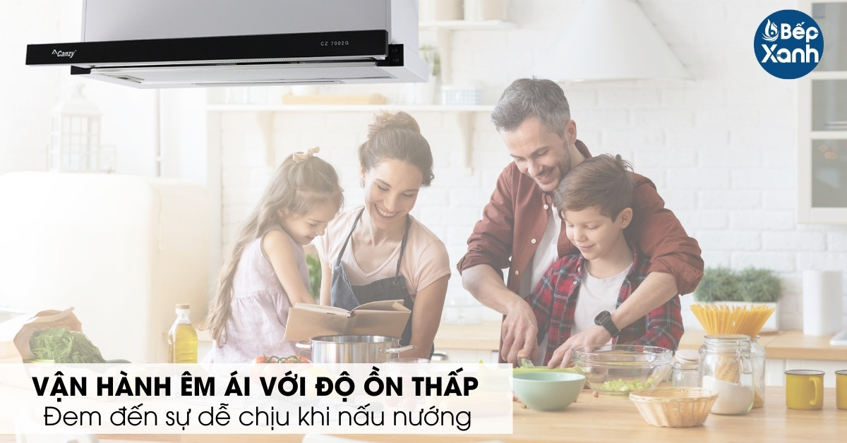 Không gian bếp yên tĩnh với máy hút mùi Canzy