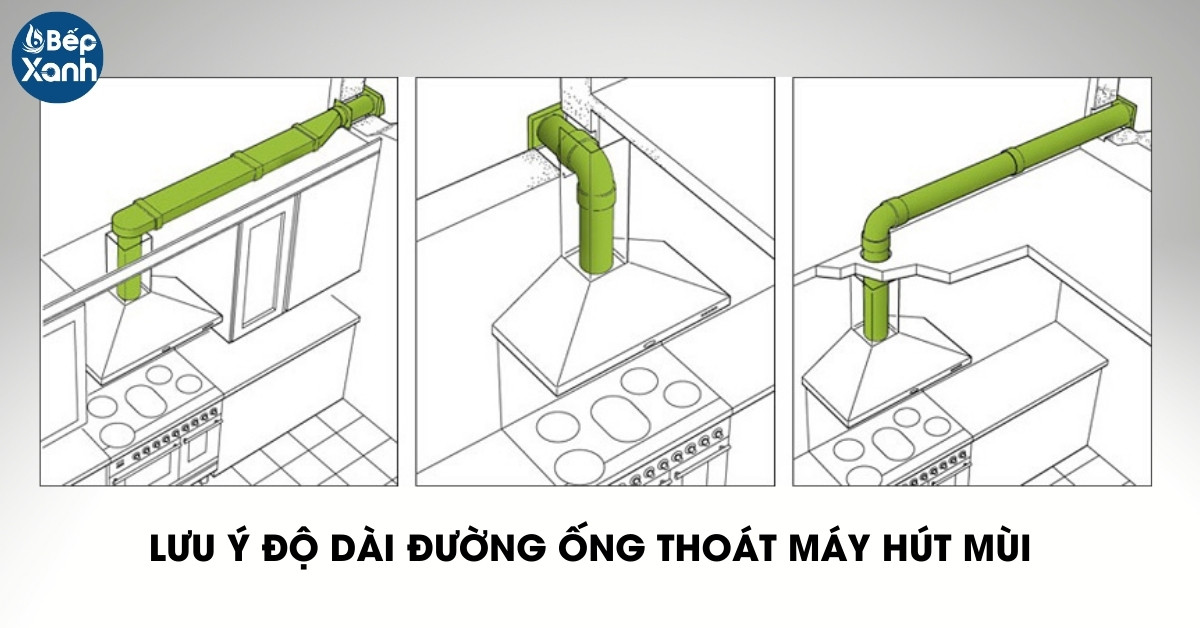 Độ dài đường ống dẫn khí máy hút mùi cần được tối ưu