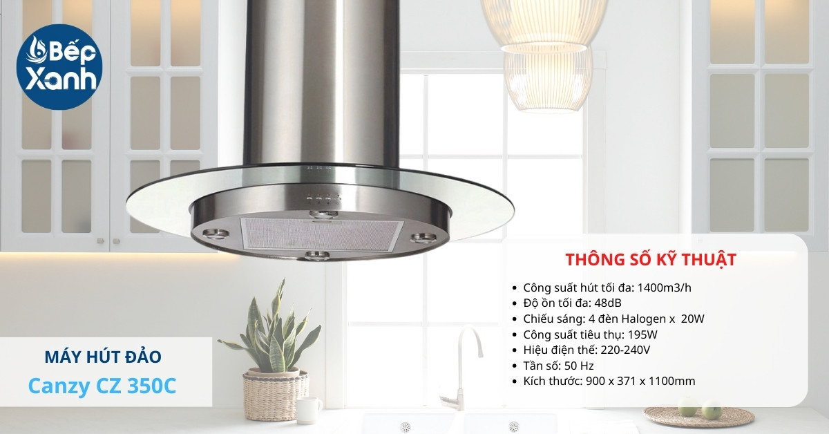 Máy hút mùi đảo Canzy CZ 350C thiết kế dạng tròn hiện đại
