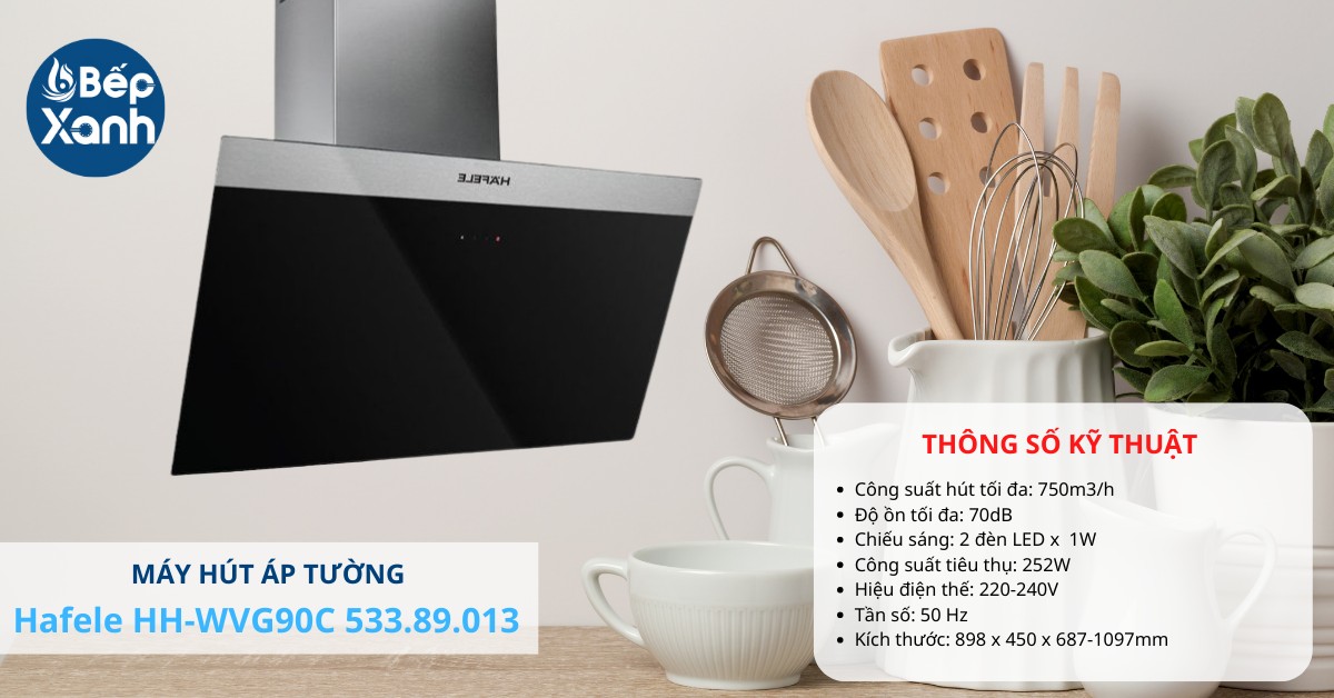 Thiết kế mặt kính đen kết hợp viền inox cao cấp của hút mùi Hafele