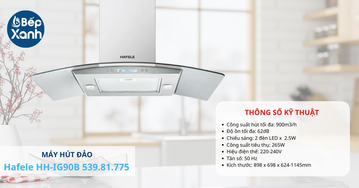 Máy hút mùi Hafele đảo có 2 đèn LED chiếu sáng