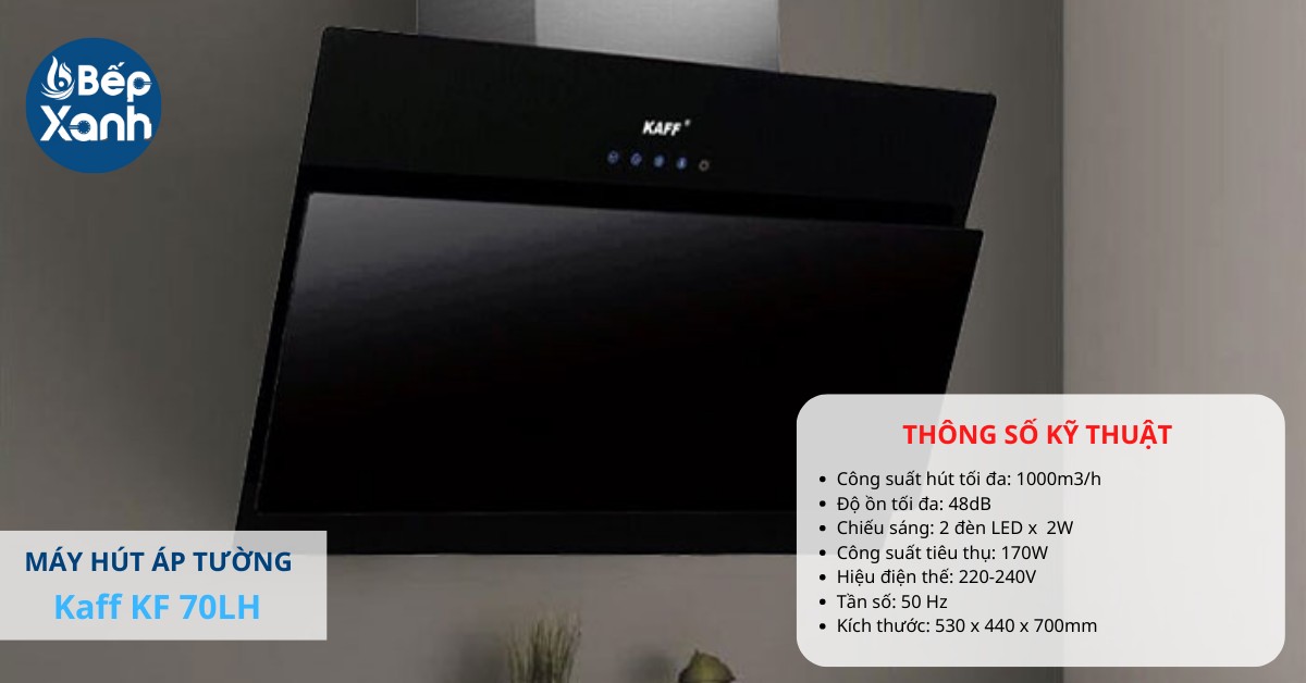 Máy hút mùi kính vát Kaff tích hợp điều khiển remote tiện lợi