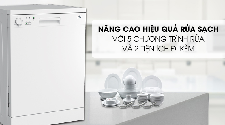 Rửa được đa dạng chén bát với 5 chương trình rửa và 2 tiện ích khác đi kèm