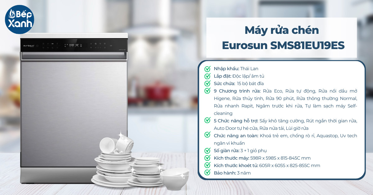 Máy rửa bát chén Eurosun SMS81EU19ES