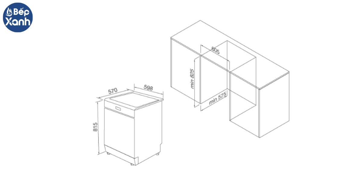 Máy rửa chén Malloca WQP12-J7309I kích thước