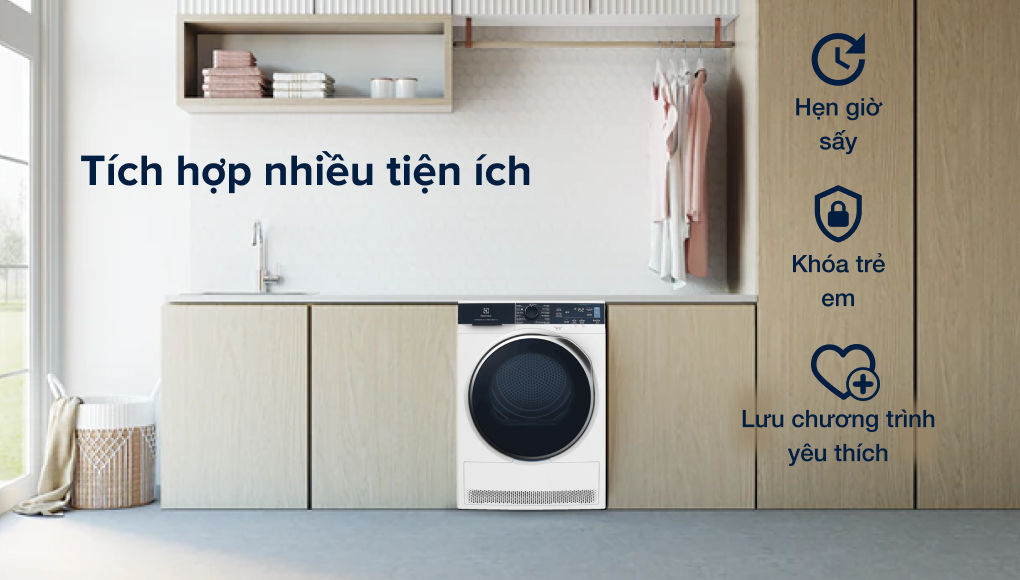 Máy sấy bơm nhiệt Electrolux 9 kg EDH903R9WB - Lưu chương trình sấy yêu thích Máy sấy bơm nhiệt Electrolux 9 kg EDH903R9WB - Lưu chương trình sấy yêu thích
