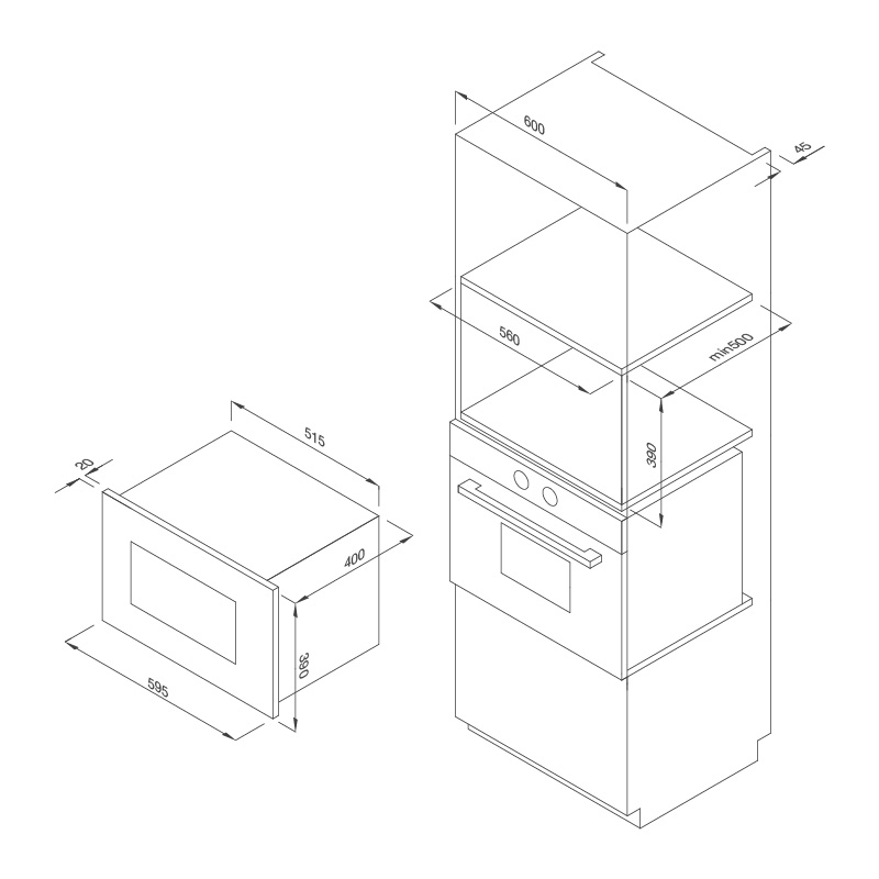 BẢN VẼ - Lò vi sóng âm tủ Malloca MW 927BG màu xám