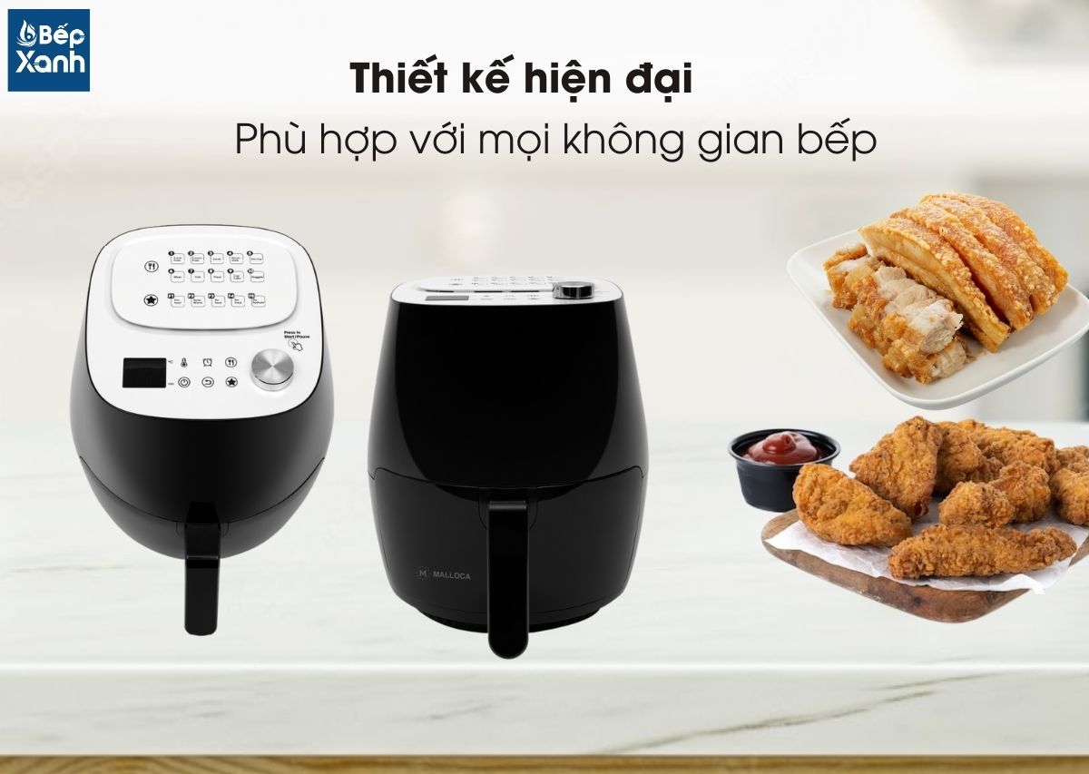 Nồi chiên không dầu Malloca MAF-09B có thiết kế màu đen sang trọng.